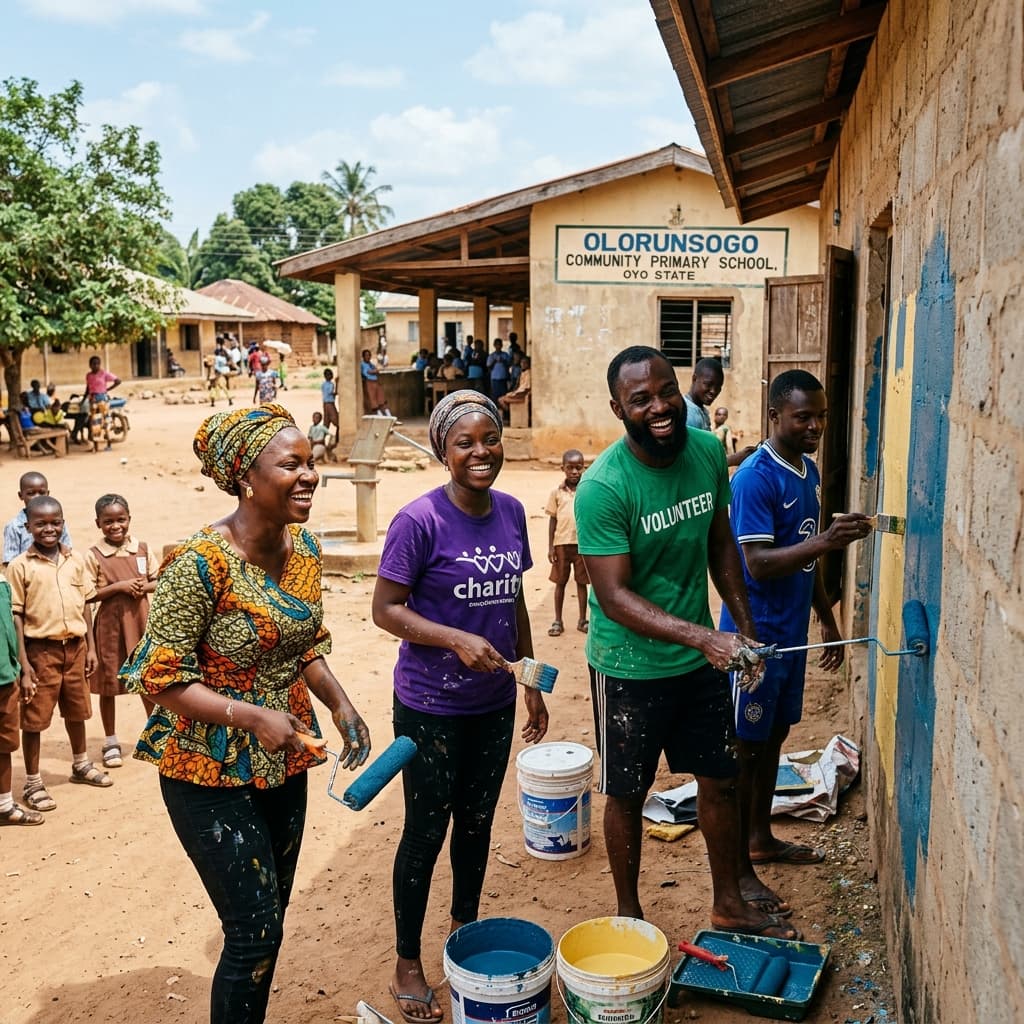 Volunteers interacting with community
